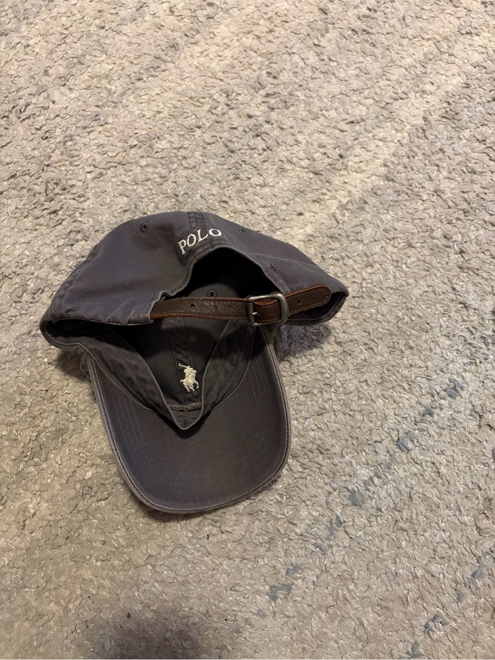 ⁠Polo Ralph Lauren Hat Charcoal Gray Pony Logo Leather Strapback Dad Cap Vintag - Picture 4 of 4